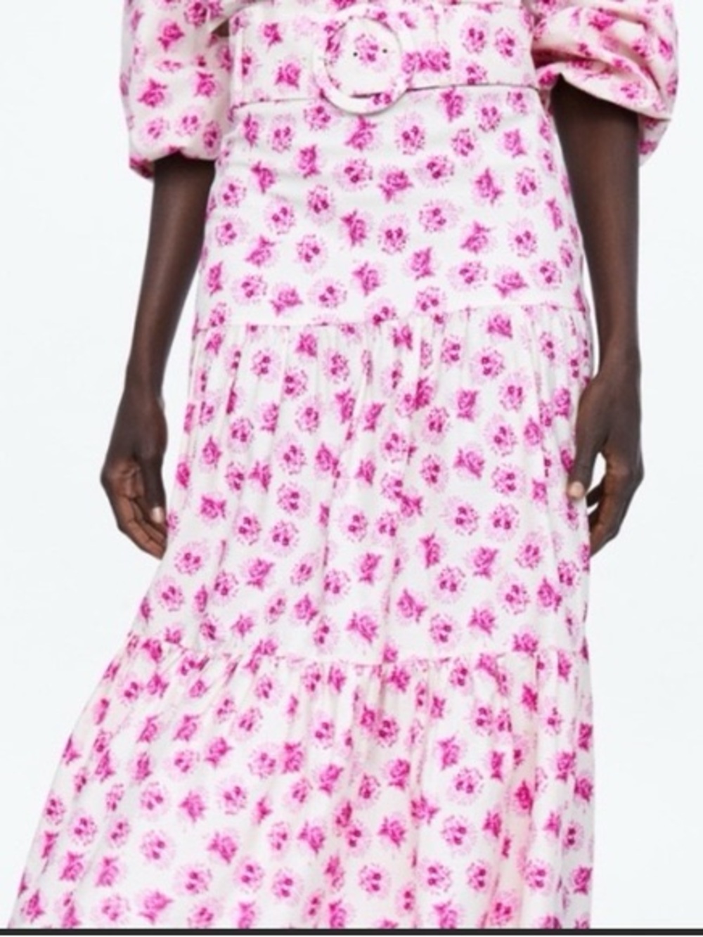 Zara Pink Floral Tiered Maxi Skirt